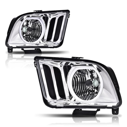 G-PLUS LED DRL Headlights, Compatible with Ford Mustang 2005 2006 2007 2008 2009 Bumper Headlamps, Clear Lens Chrome Housing Amber Reflector,faros delanteros