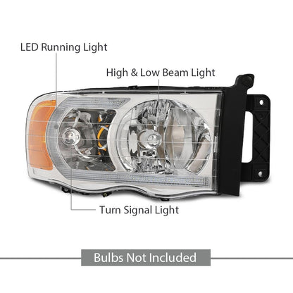 G-PLUS LED Headlights Headlamps Compatible with Dodge Ram 1500 2002-2005,Compatible with Dodge Ram 2500 3500 2003-2005 Chrome Clear Lens Clear Housing Amber Reflector,faros delanteros Assembly