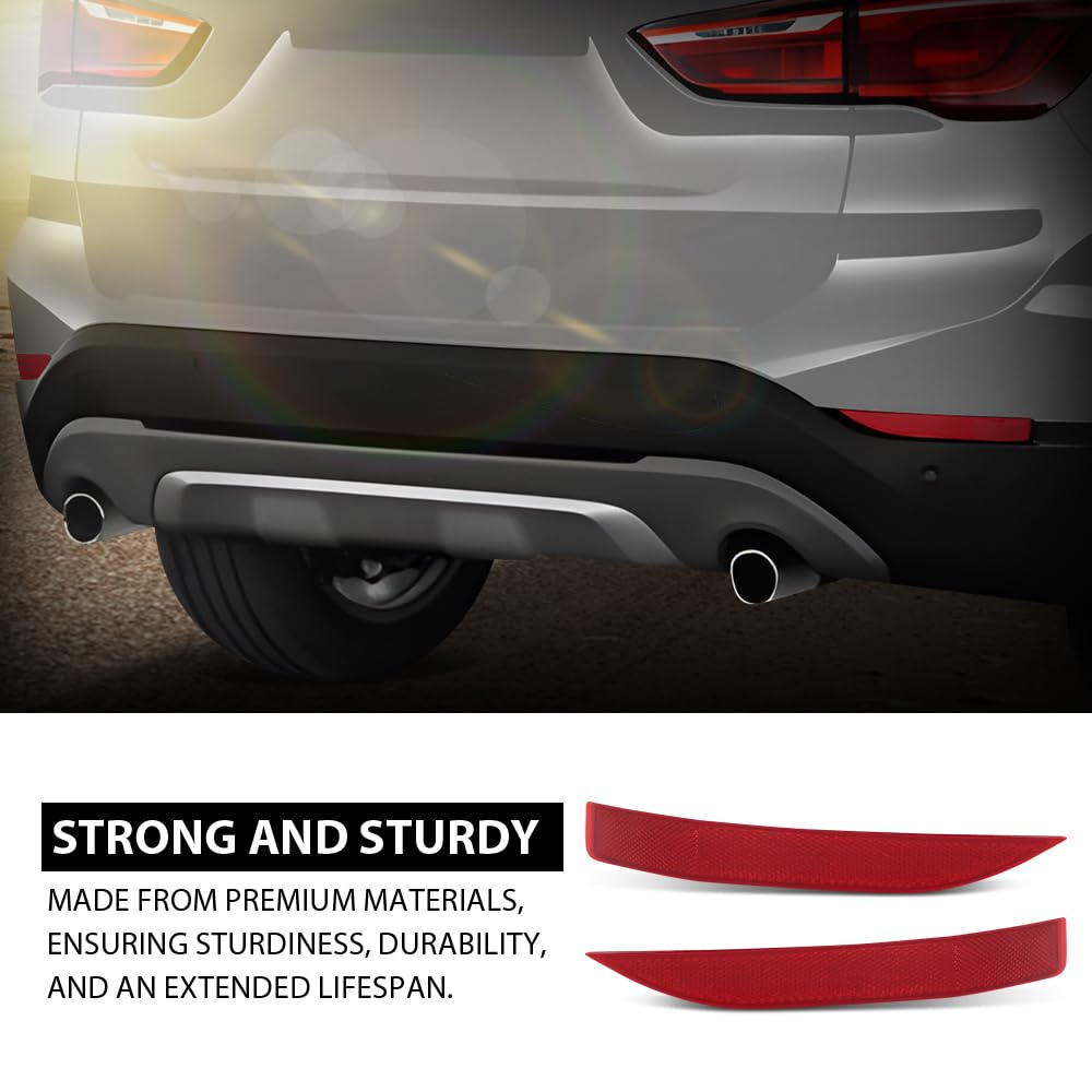 G-PLUS Pair Rear Bumper Reflector, Compatible with BMW X1 sDrive28i, xDrive28i 2.0L L4 - Gas 2017-2019/ X1 xDrive28i 2.0L L4 - Gas 2016, LH Driver & RH Passenger 2PCS, 61617355547, 61617355548