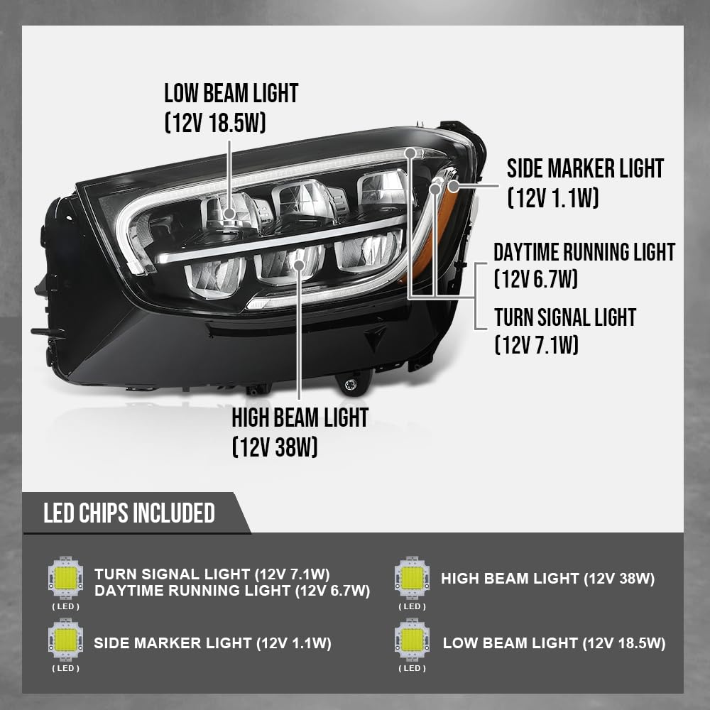 G-PLUS LED Headlight Front Lamp Left Compatible with Benz GLC Class X253/C253 2020 2021 2022 LED Model, Fit Headlight Without Adaptive Only 2539069103, MB2502262, A2539066703, A2539067301 Black