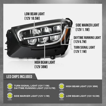 G-PLUS LED Headlight Front Lamp Left Compatible with Benz GLC Class X253/C253 2020 2021 2022 LED Model, Fit Headlight Without Adaptive Only 2539069103, MB2502262, A2539066703, A2539067301 Black