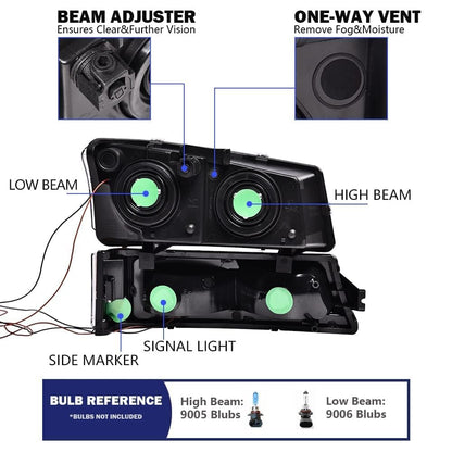 G-PLUS LED Headlights w/o Bulbs, Compatible with Chevy Silverado Avalanche 2003 2004 2005 2006 Left & Right Clear Lens Black Housing Clear ReflectorBumper Headlamps,faros delanteros