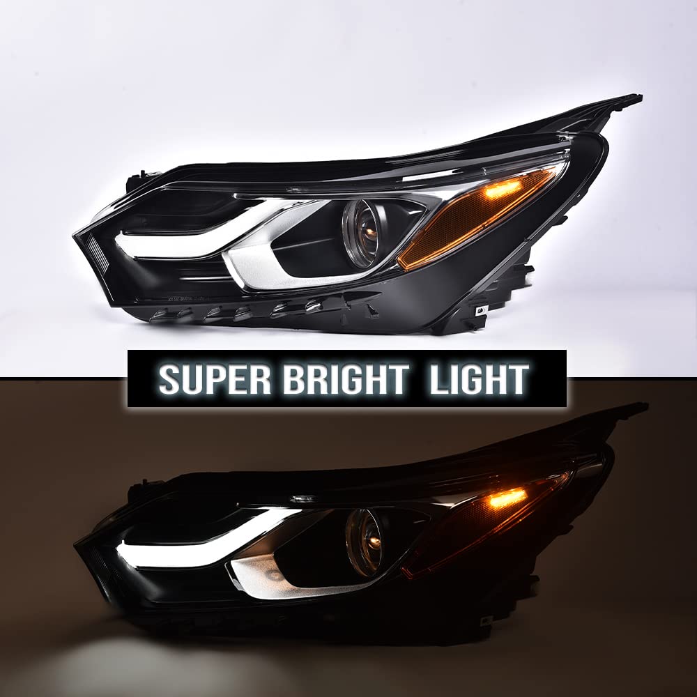 G-PLUS Passenger Side RH Headlamp Clear Lens LED DRL Headlight Assembly, Compatible with Chevy Equinox 2018 2019 2020 w/Factory Halogen Headlight 84428283 Bumper Headlamps,faros delanteros