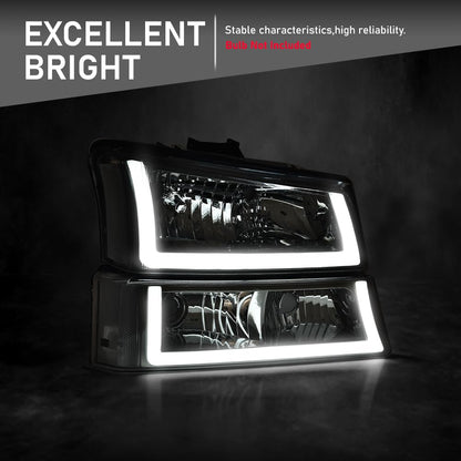 G-PLUS LED DRL Headlights, Compatible with 2003 2004 2005 2006 Chevy Silverado 1500/1500 HD/2500 HD/3500 Bumper Headlamps, Clear Lens Chrome Housing Clear Reflector
