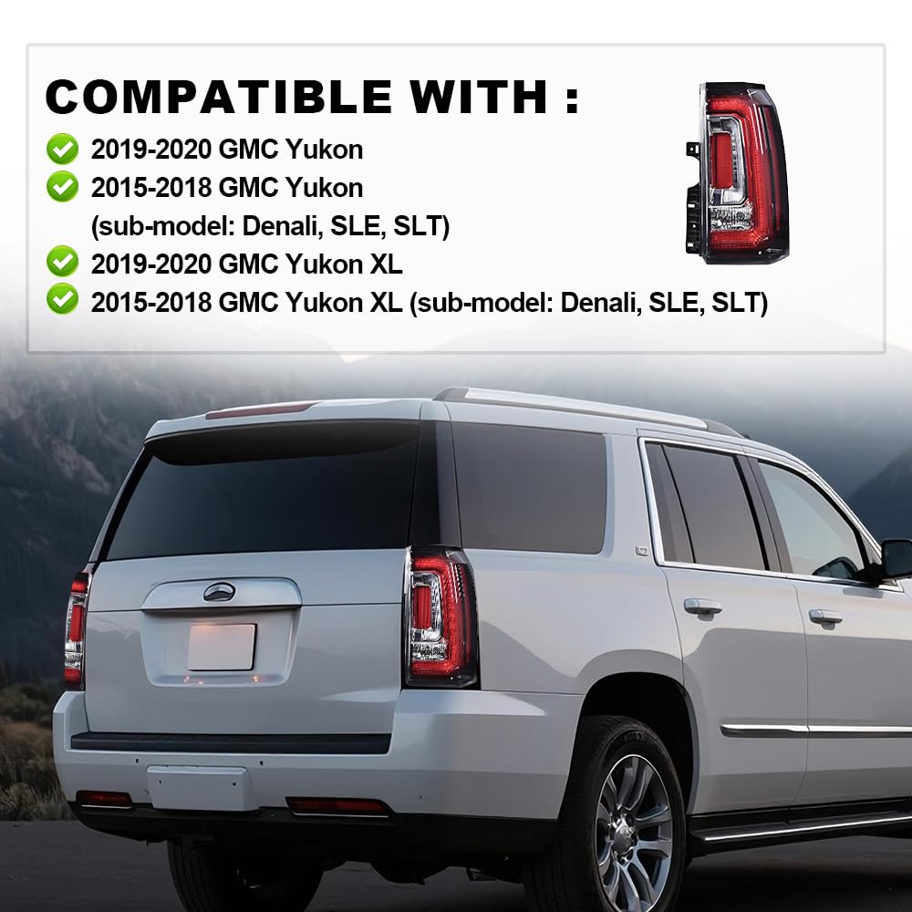 G-PLUS LED BAR Tail Light Taillamp Fit GMC Yukon/Yukon XL 2019-2020,Fit GMC Yukon/Yukon XL (Denali, SLE, SLT) 2015-2018 Rear Right Passenger Side Brake Light Luces Traseras,Faros TraserosAssembly