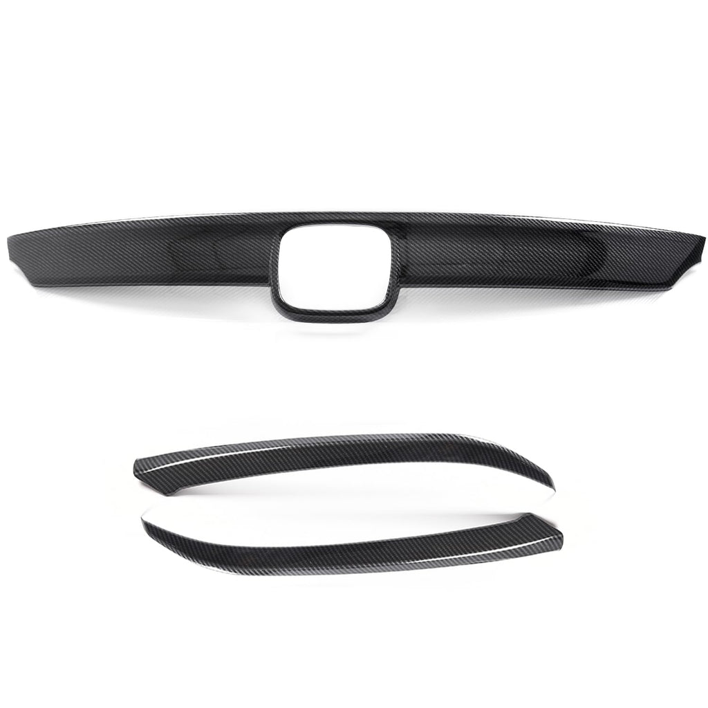 G-PLUS Carbon Fiber Front Bumper Lip Upper Grill Molding Trim Cover + 2Pcs Eyelid Cover Set, Compatible with Honda Accord 10th Gen Sedan 2018-2020, 3pcs