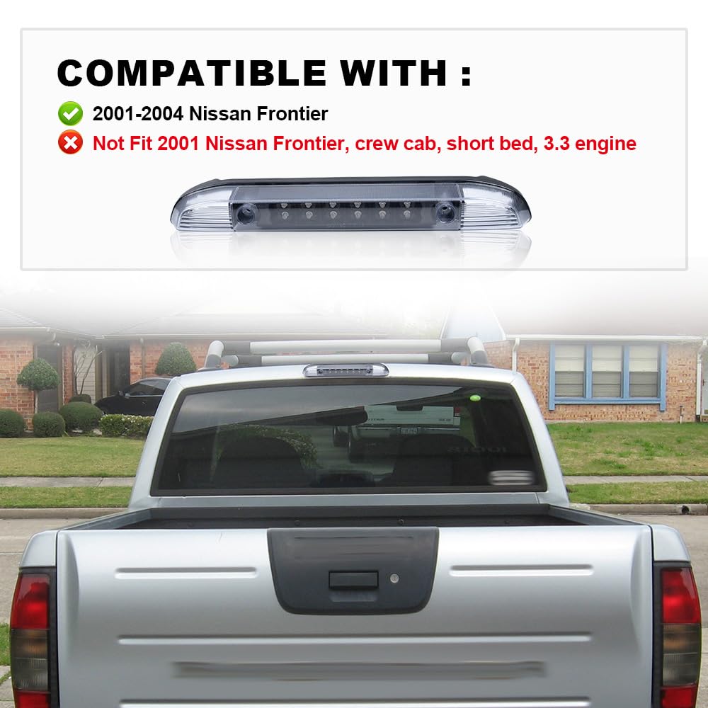 G-PLUS Third 3rd Brake Cargo Light Compatible With 2001-2004 Nissan Frontier Pickup Rear Roof Center High Mount Tail Lamps Replacement Black Housing Clear Lens