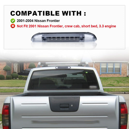 G-PLUS Third 3rd Brake Cargo Light Compatible With 2001-2004 Nissan Frontier Pickup Rear Roof Center High Mount Tail Lamps Replacement Black Housing Clear Lens