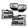 G-PLUS LED Left and Right DRL Headlights Assembly & Fog Lights Compatible with Chevy Silverado/Avalanche 2003-2006 (Clear lens Chrome Housing Clear Reflector Headlight + Fog Lights)