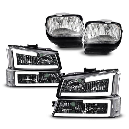 G-PLUS LED Left and Right DRL Headlights Assembly & Fog Lights Compatible with Chevy Silverado/Avalanche 2003-2006 (Clear lens Chrome Housing Clear Reflector Headlight + Fog Lights)