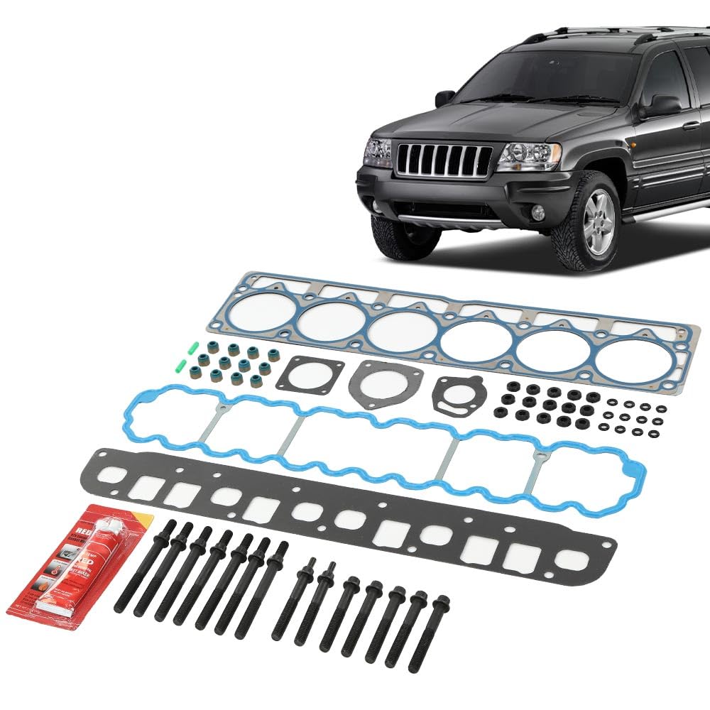 G-PLUS Head Gasket Set Bolts Compatible with Jeep Cherokee 1999-2001 /Fit Jeep Grand Cherokee 1999-2003 /Fit Jeep TJ Wrangler 1999-2003 4.0L 242CID L6 OHV HS9076PT-4, ES71102
