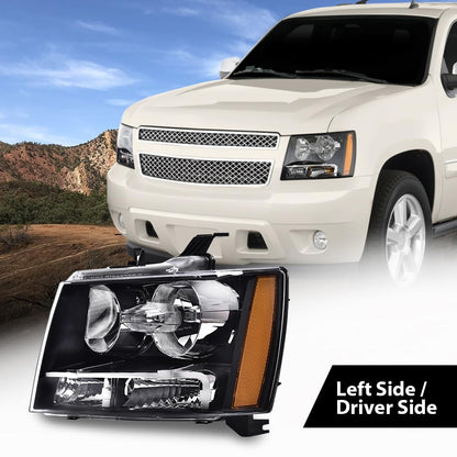G-PLUS Headlights Assembly Fit Chevy Tahoe Subarban Avalanche 2007-2014 Set Left Driver Side Bumper Corner Headlamp Clear Lens Black Housing Amber Reflector Bumper Headlamps,faros delanteros