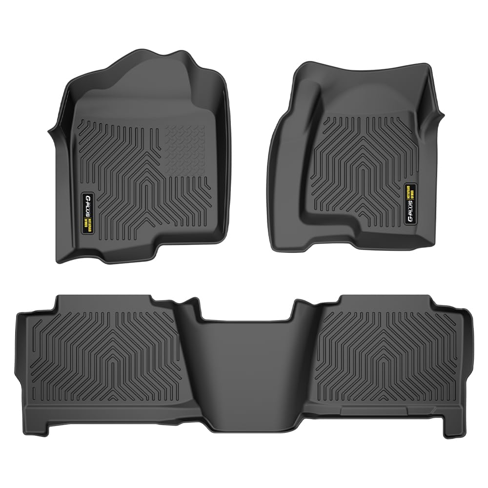 G-PLUS TPE Floor Mats Compatible with Chevy Silverado/GMC Sierra 1500 Crew Cab 1999-2006 3PCS Cargo Liner All Weather Full Cover Protection 1st & 2nd Row Floor Liner Black