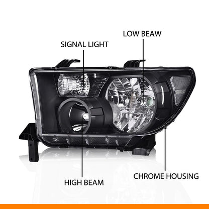 G-PLUS Headlights Compatible with Toyota Tundra 2007-2013/Compatible with Toyota Sequoia 2008-2017 Headlamps Pair Halogen Clear Lens Black Housing Clear Reflector,faros delanteros