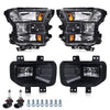 G-PLUS Headlights & Fog Lights Assembly Fit Ford F150 2015-2017 Headlamps Clear lens Black Housing Amber Reflector