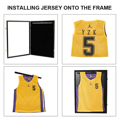 G-PLUS Jersey Frame Display Case,32" Jersey Shadow Box Lockable with UV Protection Acrylic and Hanger for Basketball Football Sport Shirt