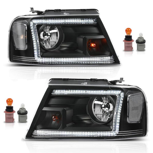 G-PLUS LED Headlights Fit Ford F150 2004-2008,Fit Lincoln Mark LT 2006-2008(NOT Fit 2004 F150 Heritage/Flareside Beds) Clear Lens Black Housing Clear ReflectorBumper Headlamps,faros delanteros