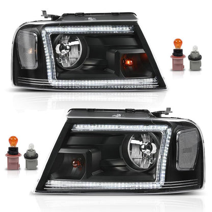 G-PLUS LED Headlights Assembly Fit 2004-2008 Ford F150,Fit Lincoln Mark LT 2006-2008(NOT Fit 2004 F150 Heritage/Flareside Beds) Clear Lens Black Housing Clear Reflector Headlamps,faros delanteros
