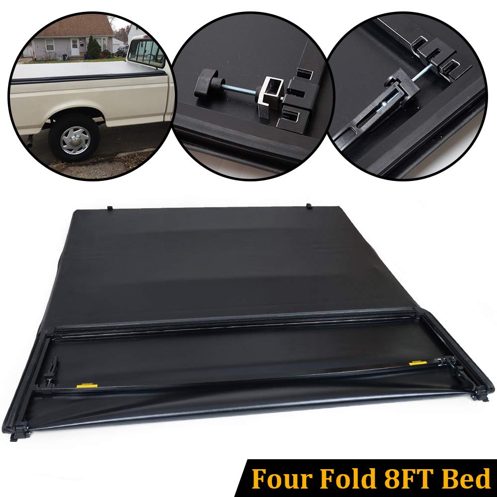 G-PLUS Four-fold 8FT Bed Vinyl Soft Truck Bed Tonneau Cover Black Compatible with 1999-2017 Ford F250/F350 Super Duty