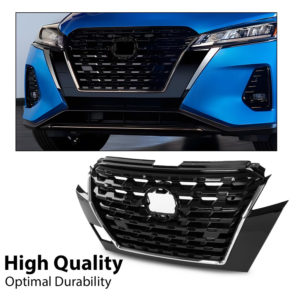 G-PLUS Front Bumper Upper Grille Compatible with Nissan Kicks 2020 2021 2022 2023 623105R05A Black Grill