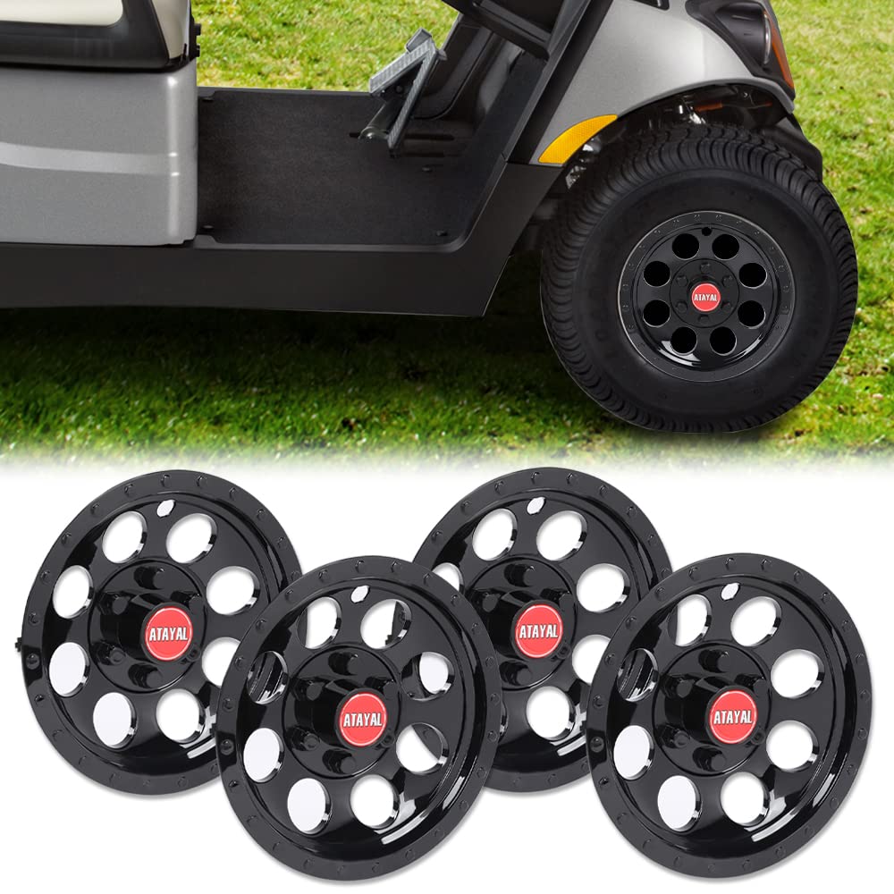 G-PLUS 10" Black Wheel Cover Hub Caps Compatible with EZGO Club Car and Yamaha Golf Cart Hubcaps Set of 4