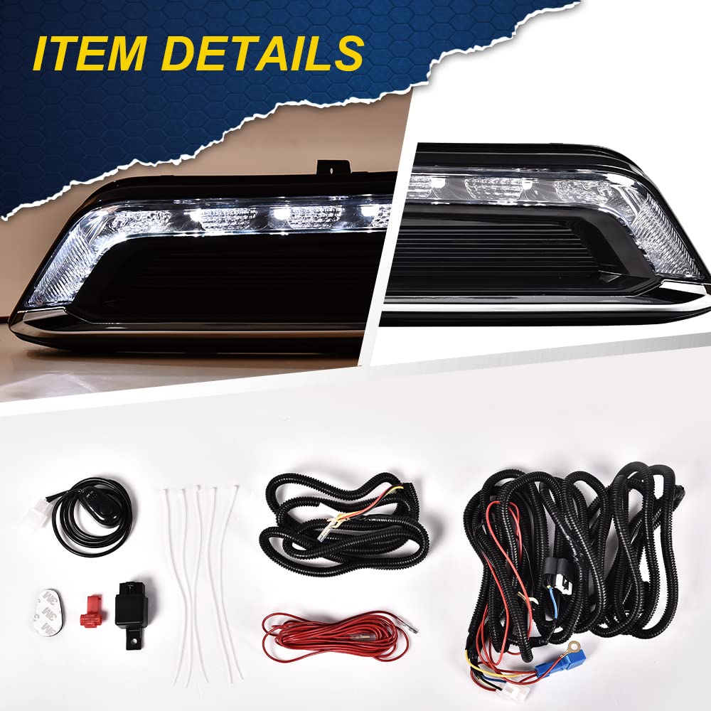 G-PLUS LED Fog Light Compatible With 14-20 Chevy Impala,Clear Lens Daytime Running Light DRL w/Wiring Switch,A Pair