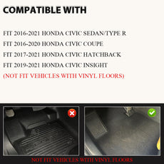 G-PLUS Floor Mats for Honda Civic Sedan Hatchback 2016-2021 TPE Black Front View