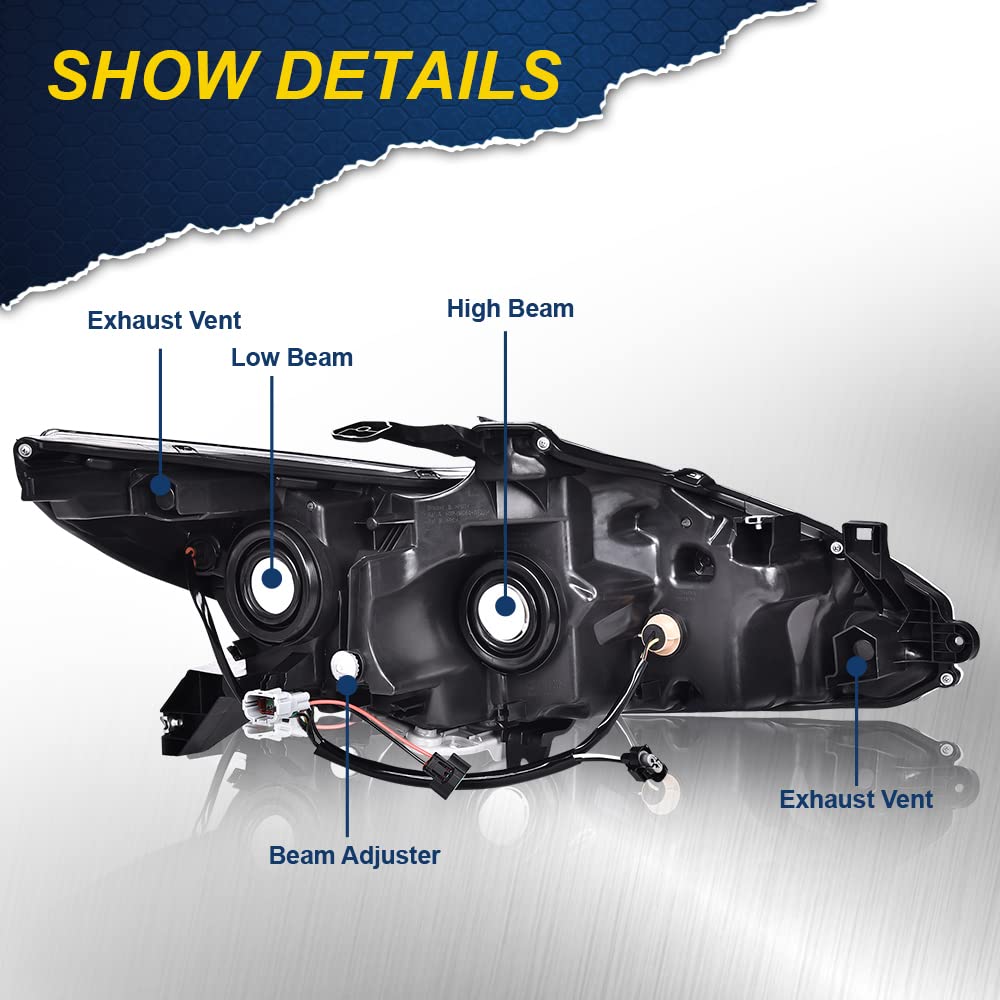 G-PLUS Headlights, Fit 2016-2018 Nissan Altima 4-Door Sedan,(Compatible w/o LED Halogen Headlight),Automotive Halogen Type Headlamps Chrome Housing,Driver Side(Left),faros delanteros