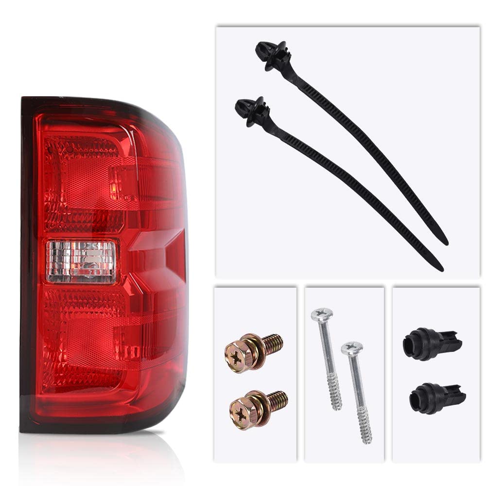 G-PLUS Tail Lights Assembly W/o Bulbs Red Lens Compatible with Chevy Silverado 2014-2019/Fit GMC Sierra 2015-2019 Right Passenger Side Tail Lamps Brake Lamp Luces Traseras Rear Brake Lamps Assembly