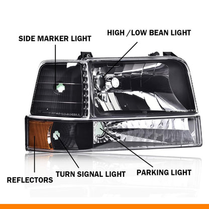 G-PLUS Headlights Fit Ford F150 250 350 Bronco/F-Super Duty 1992-1997 w/Corner Signal Driver Passenger Headlamps Clear Lens Black Housing Amber Reflector,faros delanteros