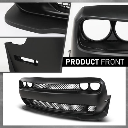 G-PLUS Front Bumper Kit Cover & Grille & Lip & Fog Light Covers Fit 2015 2016 2017 2018 2019 2020 2021 2022 2023 Dodge Challenger Hellcat Style Full Bumper Replacement, Not Fit Demon Models Black