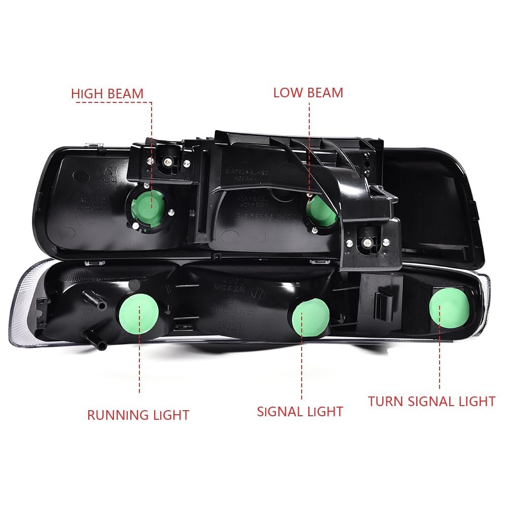 G-PLUS Headlights Assembly, Compatible with Chevy Silverado 1999 2000 2001 2002/Fit Suburban Tahoe 2000-2006 Bumper Headlamps, Clear Lens Black Housing Amber Reflector Left & Right,faros delanteros