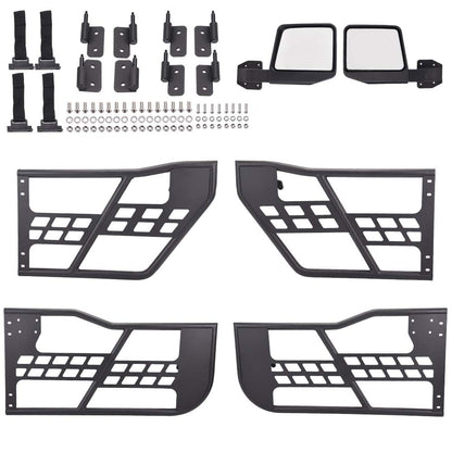 G-PLUS Tubular Doors Compatible with Jeep Wrangler 2007-2018 JK Unlimited 4 Door Steel Textured Black Front & Rear Tube Doors with Side View Mirrors & Mounting Hardware