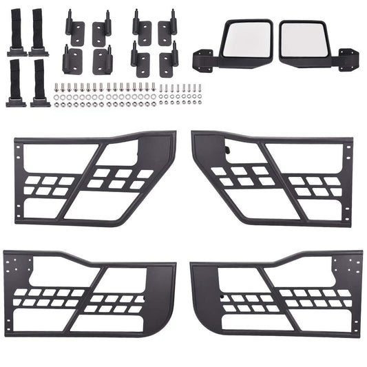 G-PLUS Tubular Doors Compatible with Jeep Wrangler 2007-2018 JK Unlimited 4 Door Steel Textured Black Front & Rear Tube Doors with Side View Mirrors & Mounting Hardware