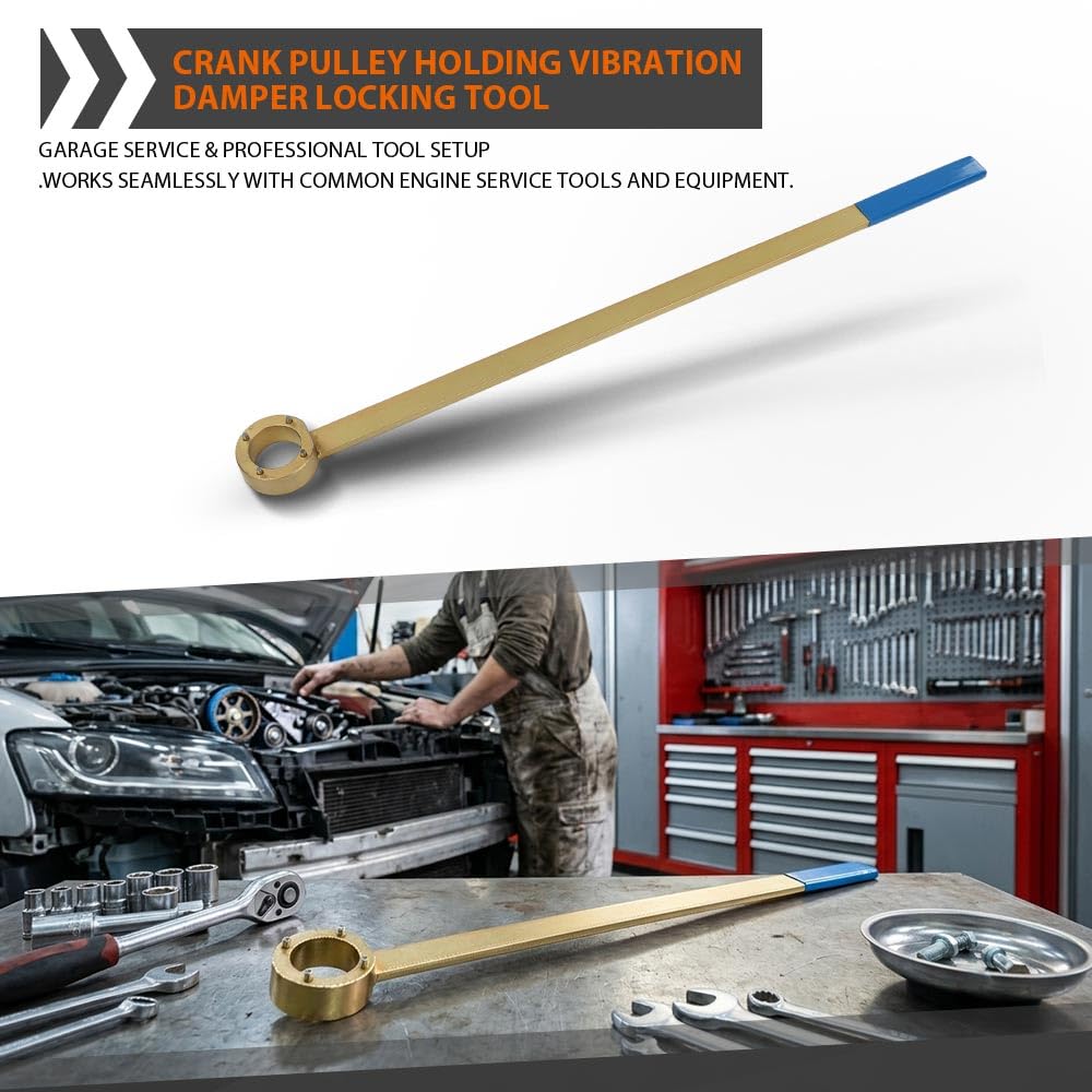 G-PLUS Crank Pulley Holding Vibration Damper Locking Tool Compatible with TFSi/TSi 1.8 & 2.0L TSI Petrol Engines Found in The VAG Ranges 45 Steel Gold