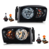 G-PLUS Headlight Assembly Front Headlamp Left&Right Side Compatible with Dodge Ram 1500 2006-2008/Fit Dodge Ram 2500 3500 2006-2009 Smoke Lens Black Housing Clear Reflector 68003125AD 68003124AD