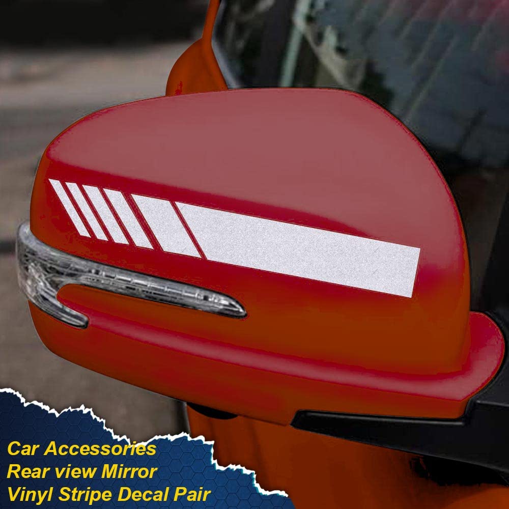 G-PLUS Rearview Mirror Carbon Fiber 5D Sticker Vinyl Stripe Decal Compatible with Car Accessories,2Pcs/Set (Silver)