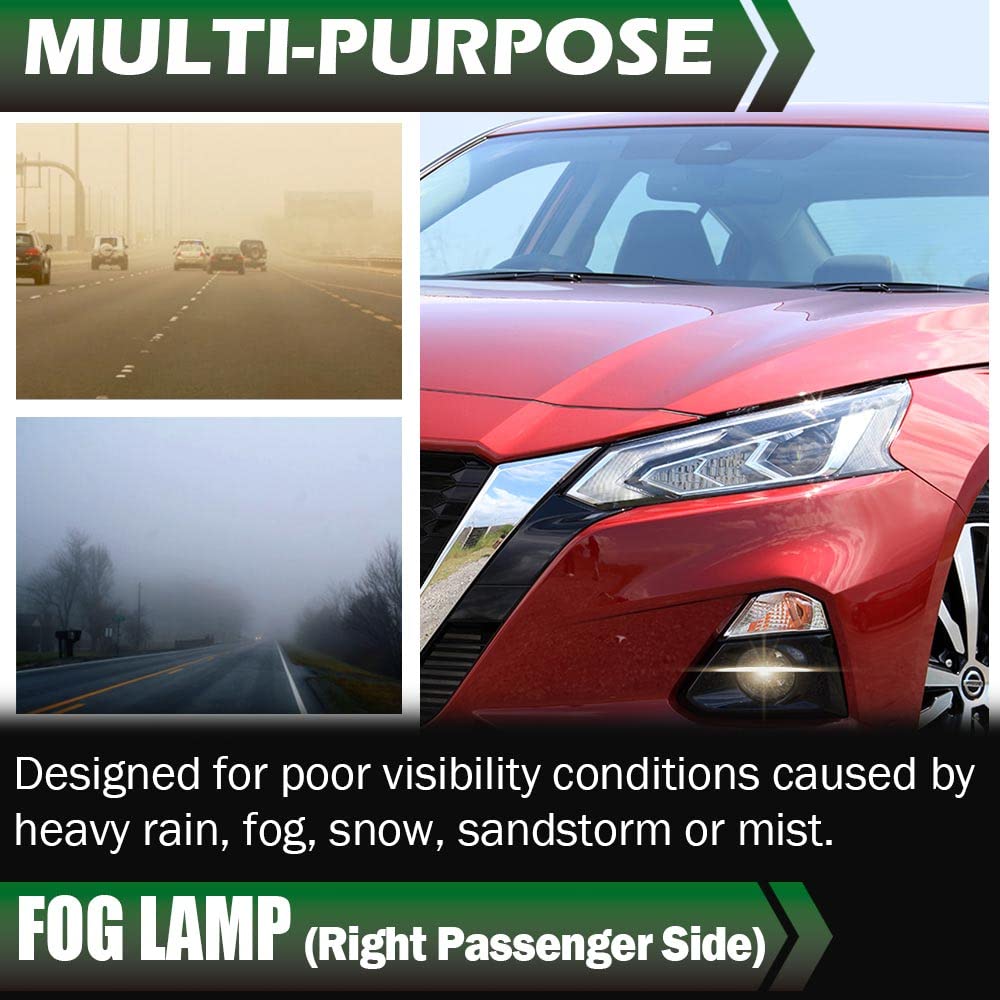 G-PLUS Fog Lights Assembly Compatible with 2019 2020 Nissan Altima 4-Door Sedan S SL SR SV Front Bumper Fog Lights w/Bulb Clear Lens LED Fog Lamps,Passenger (Right)