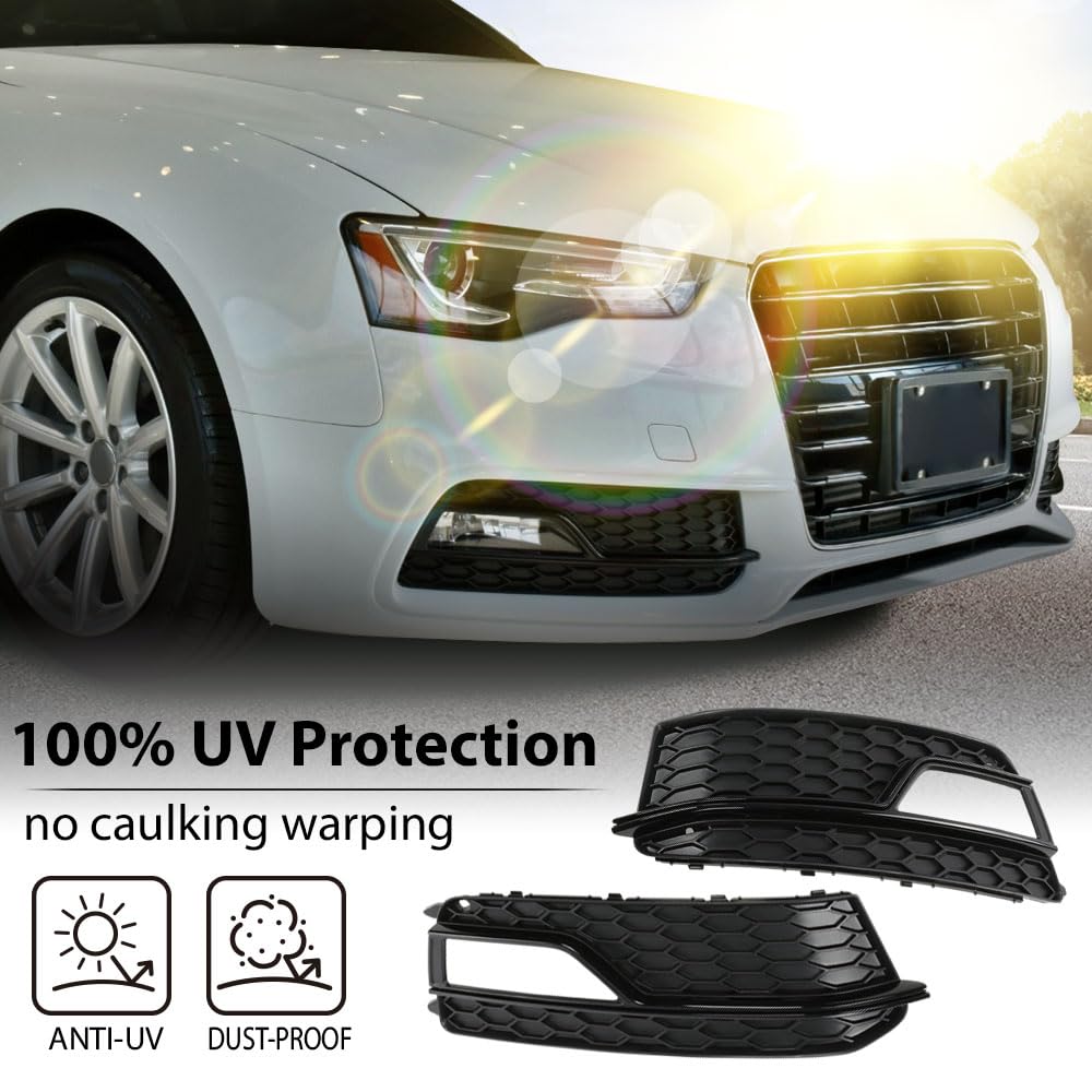 G-PLUS Black Front Bumper Fog Light Grilles Covers Driver and Passenger Side Fit Audi A5 S-Line S5 2013-2016 /Only Fit S-Line S5 Bumper Models/Not Fit For A5 Basic Version 8T0807681K 8T0807682K