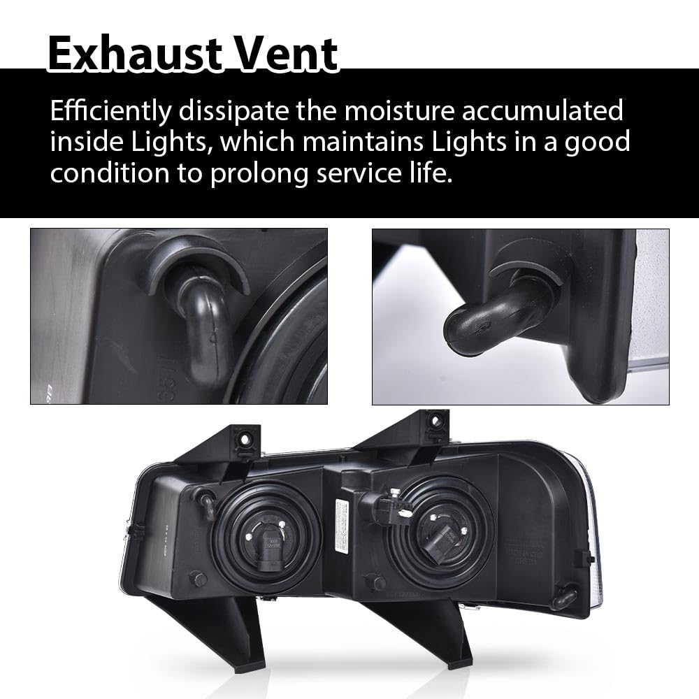 G-PLUS Headlight w/Bulbs Fit Chevy Express GMC Savana 1500 2003-2014/2500 3500 4500 2003-2023,Right Headlamp Clear Lens Black Housing Amber Reflector Bumper Headlamps,faros delanteros Assembly