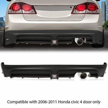 G-PLUS Rear Bumper Spoiler + LED 3RD Brake Light + Muffler Tip Compatible with Honda Civic 4 door only 2006-2011 Mug RR Style Air Dam Chin Diffuser Mugen Rear Bumper Lip