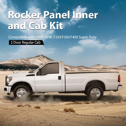 G-PLUS Rocker Panel Inner & Cab Kit Compatible with Ford F250 F350 F450 Super Duty 2 Door Regular Cab 1999-2016/Fit for Regular Cabs Only/Not Fit Extended Cabs or Crew Cabs 6 PCS, Black