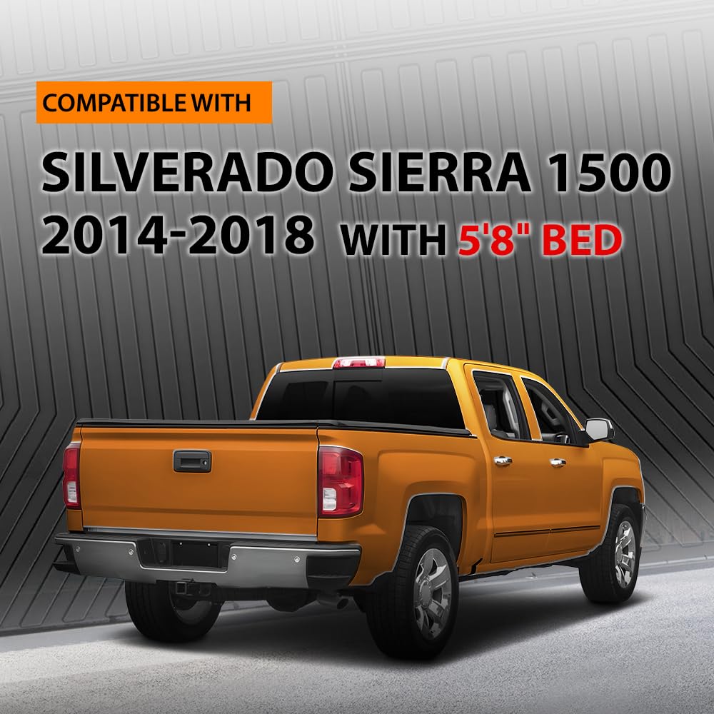 G-PLUS Truck Bed Mat Liner Compatible with Chevy Silverado GMC Sierra 1500 2014-2018 with 5'8" Bed, All Weather Protection TPE Heavy Duty Trunk Mat Black