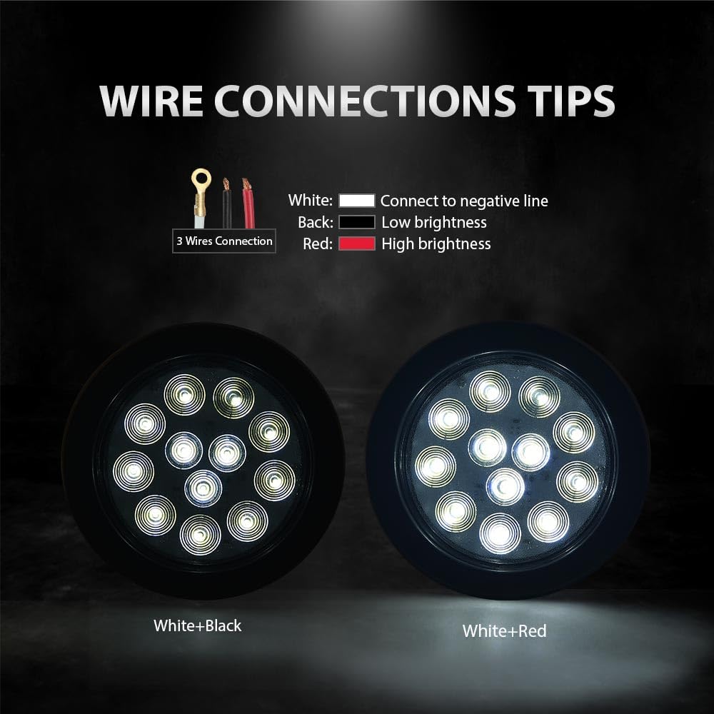 G-PLUS 4 Inch Round 12 LED Reverse Backup Tail Lights 2pcs Clear Lens Truck Trailer Lamp Universal Compatible with Trucks Trailers Tractors Semi-Trailer Dump Truck Bus Boat