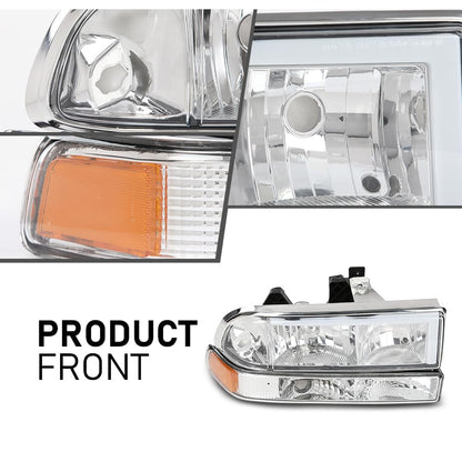 G-PLUS LED Headlights Front Headlamps Fit Chevy Blazer 1998-2005, Fit Chevy S10 Pickup 1998-2004 with Bumper Lights Clear Lens Chrome Housing Amber Reflector,faros delanteros Assembly