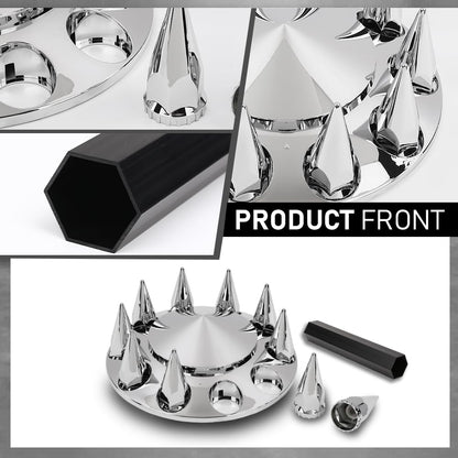 G-PLUS Front Wheel Covers Set Chrome Hub Cover 33mm Spiked Hub Axle Compatible with Semi-Truck 20",22.5" and 24.5" Wheels ABS Plastic Silver Pair