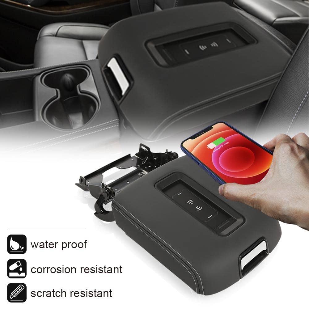 G-PLUS Center Console Armrest Lid w/Wireless Charger Compatible with Chevy Tahoe/Suburban 2015-2019,Fit GMC Yukon/Yukon XL Center 2015-2019 Console Armrest Lid 0227083AA L0227083AA Black