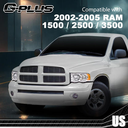 G-PLUS Headlights Bumper Headlamps Assembly Compatible with 2002-2005 Dodge Ram 1500 2500 3500, Clear Lens Chrome Housing Amber Reflector,faros delanteros