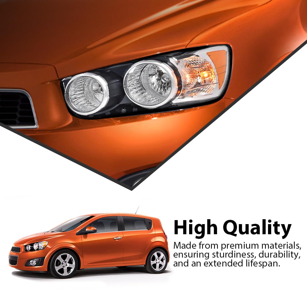 G-PLUS Headlight Assembly Fit Chevy Sonic 2012-2016(4-Door Sedan/4-Door Hatchback),Fit Headlight w/Chrome Bezel Only,Left Driver,Clear Lens Black Housing Bumper Headlamps,faros delanteros