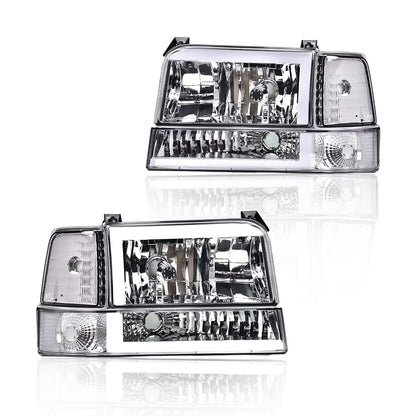 G-PLUS LED DRL Headlights, Compatible with 1992-1996 Ford Bronco F150 F250 F350(Fits Models with Halogen Headlights Only) Bumper Headlamp, Smoky lens Black Housing Clear Reflector